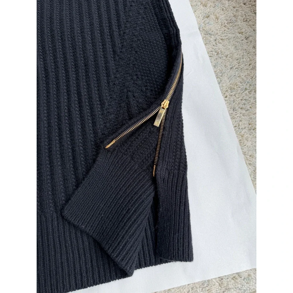 The Row Cashmere Merino Ribbed Side Zip Sweater Vest Black Made in USA M